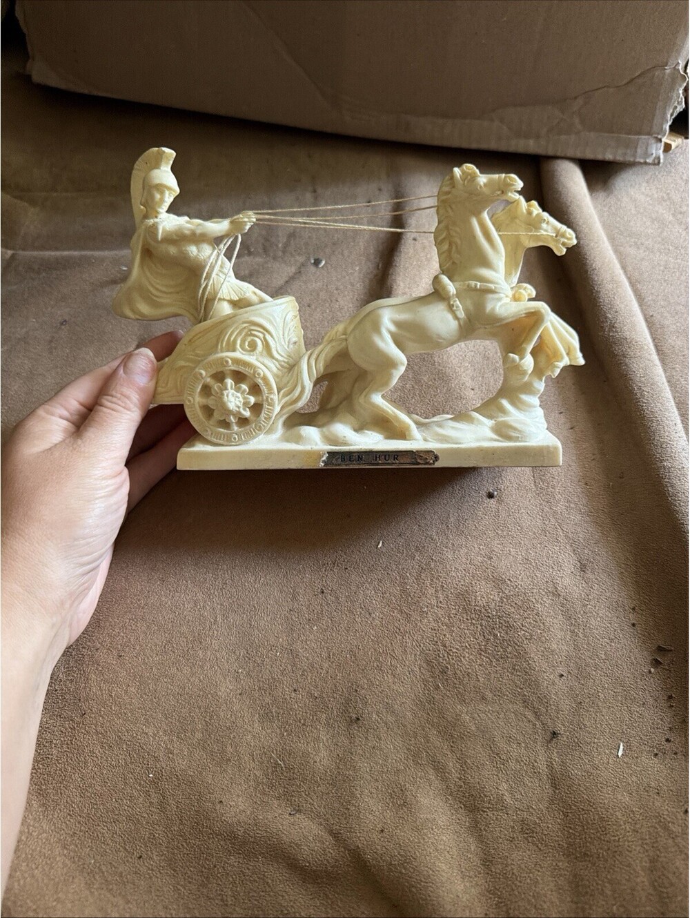 Roman Chariot & Horses Faux Alabaster Sculpture Made In Italy By A. Santini